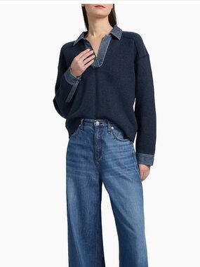 Rag & Bone Marie Denim-Trimmed Polo Sweater